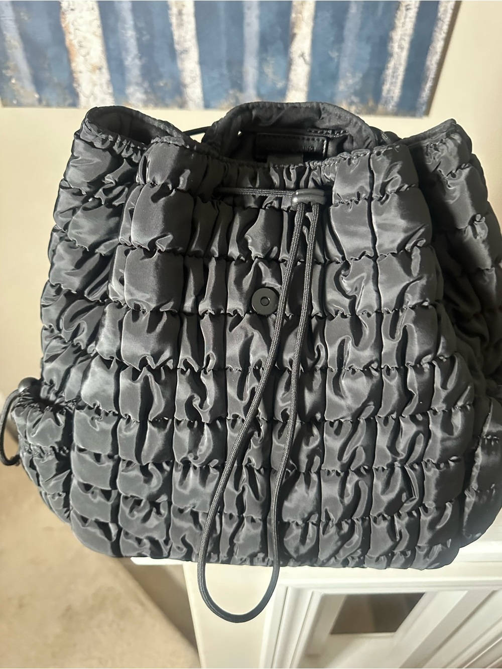 Call It Spring Black Quilted Drawstring Backpack - Picture 5 of 7